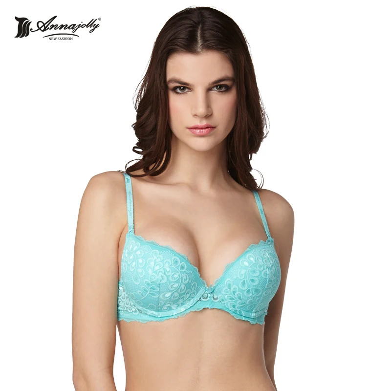 Annajolly Push Up Bras Women Elegant Embroidery Lace Brassiere Blue White Red Green Brand New Lingerie Underwear Fashion 8452B