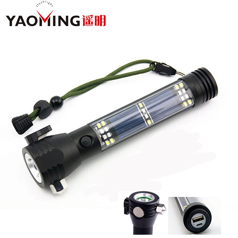 4000LM Rechargeable Multifunction Emergency Torch Lights USB Power Bank Led Solar Flashlight With Safety Hammer Compass Magnet 4000LM Rechargeable Multifunction Emergency Torch Lights USB Power Bank Led Solar Flashlight With Safety Hammer Compass Magnet