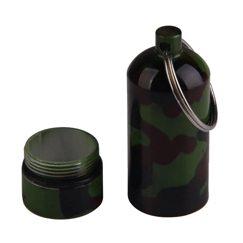

Secret Stash Camouflage Print Small Gallipot Keychain Outdoor First Aid Pill Storage Container Travel Medical Drug Storage Boxes