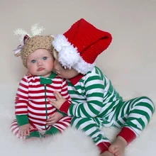 Рождественский длинный комбинезон в полоску для новорожденных мальчиков и девочек; комбинезон; милая одежда; комплект из 2 предметов; Рождественский комбинезон в полоску для маленьких мальчиков и девочек