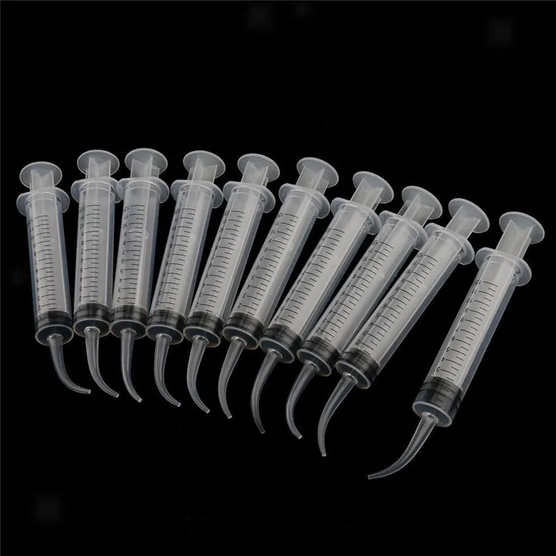 10pcs 12ml Dental Curved Tip Irrigation Syringes With Scale Disposable