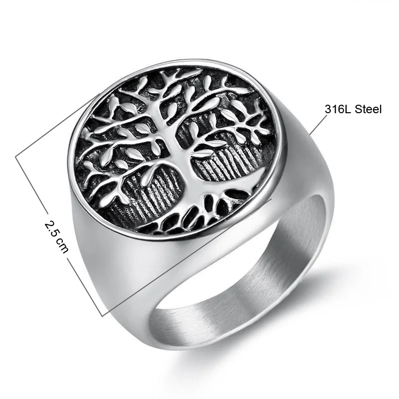 Big Life Tree Stainless Steel Ring Men Vintage Silver Color Male Hiphop Rock Man Rings Retro Punk Jewelry High Quality No Fade