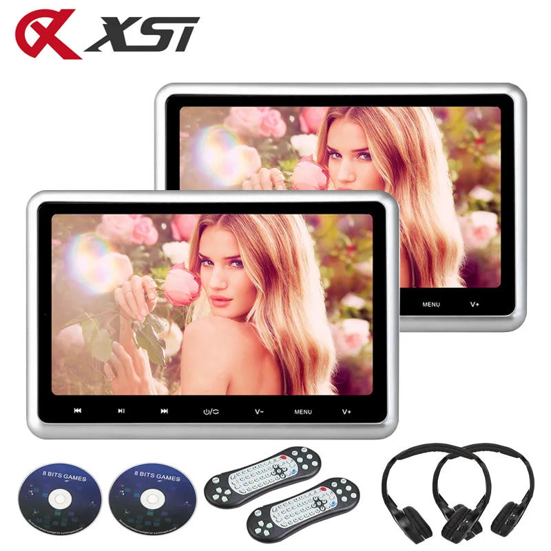 

XST 2PCS 9 Inch Car Headrest Monitor DVD MP5 Player HD 1080P Video Touch Button HD Digita Screen With USB/SD/IR/FM /Speaker/Game