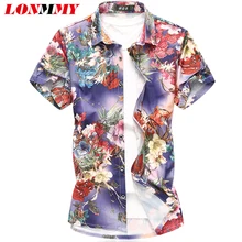 LONMMY/Большие размеры 6XL 7XL, рубашки с цветочным принтом, мужские модные рубашки с цветочным принтом, повседневные рубашки с коротким рукавом, тонкая мужская одежда, лето