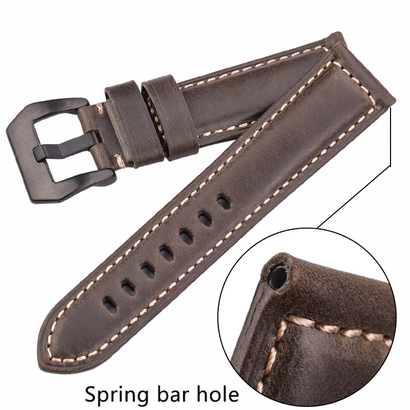 Genuine Leather Watchband Bracelet 20 22 24 26mm Women Men Oil Wax Cowhide Blue Green Red Brown Wach Band Strap Steel Buckle