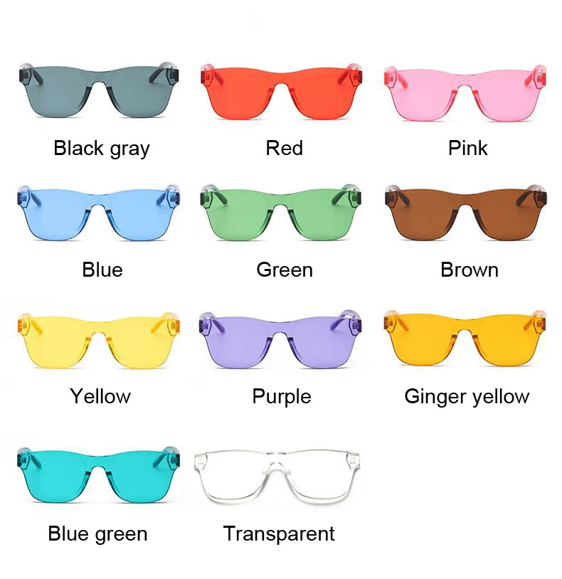 Цветные Квадратные Солнцезащитные очки, женские очки, без оправы, солнцезащитные очки для мужчин, сиамские, конфетные солнцезащитные очки, без оправы, красные, зеленые, серые очки