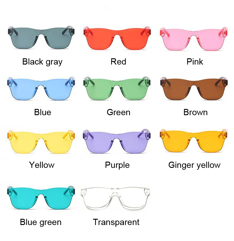 Colorful Square Sunglasses Women Glasses Rimless Sun Glasses For Men Siamese Candy Sunglass Frameless Red Green Grey Eyewear ladies sunglasses