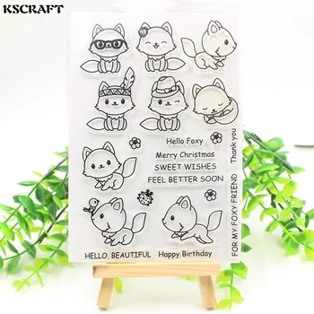 

KSCRAFT Cute Fox Transparent Clear Silicone Stamps for DIY Scrapbooking/Card Making/Kids Fun Decoration Supplies 399