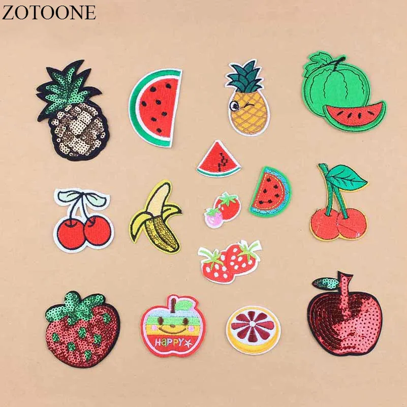 Zotoone patches bordados para apple, 1 pç, faça você mesmo, frutas bordados, aplicativos, lantejoulas de desenho animado, ferro barato, bordados loge a1
