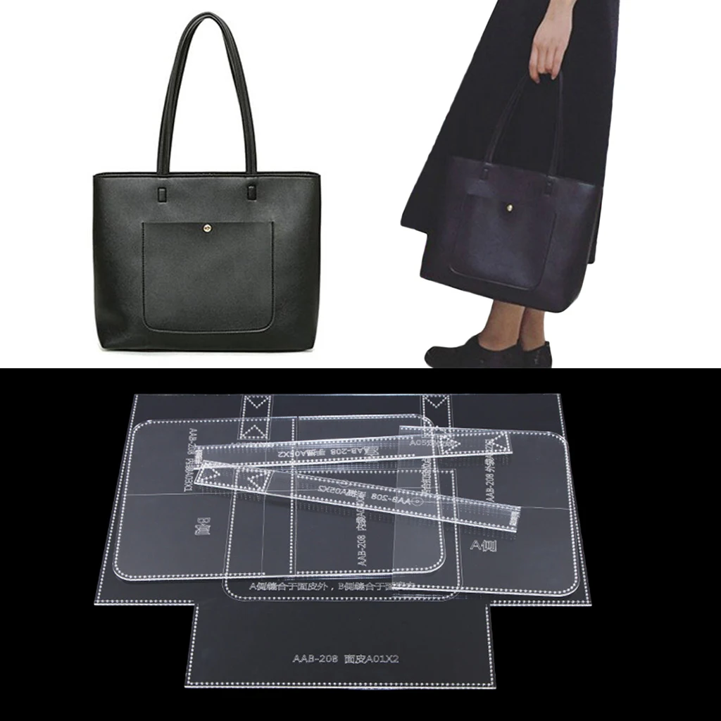 Pack of 6pcs Acrylic Stencil Clear Templates Tote Bag Pattern Leather Craft DIY Sewing Accessory