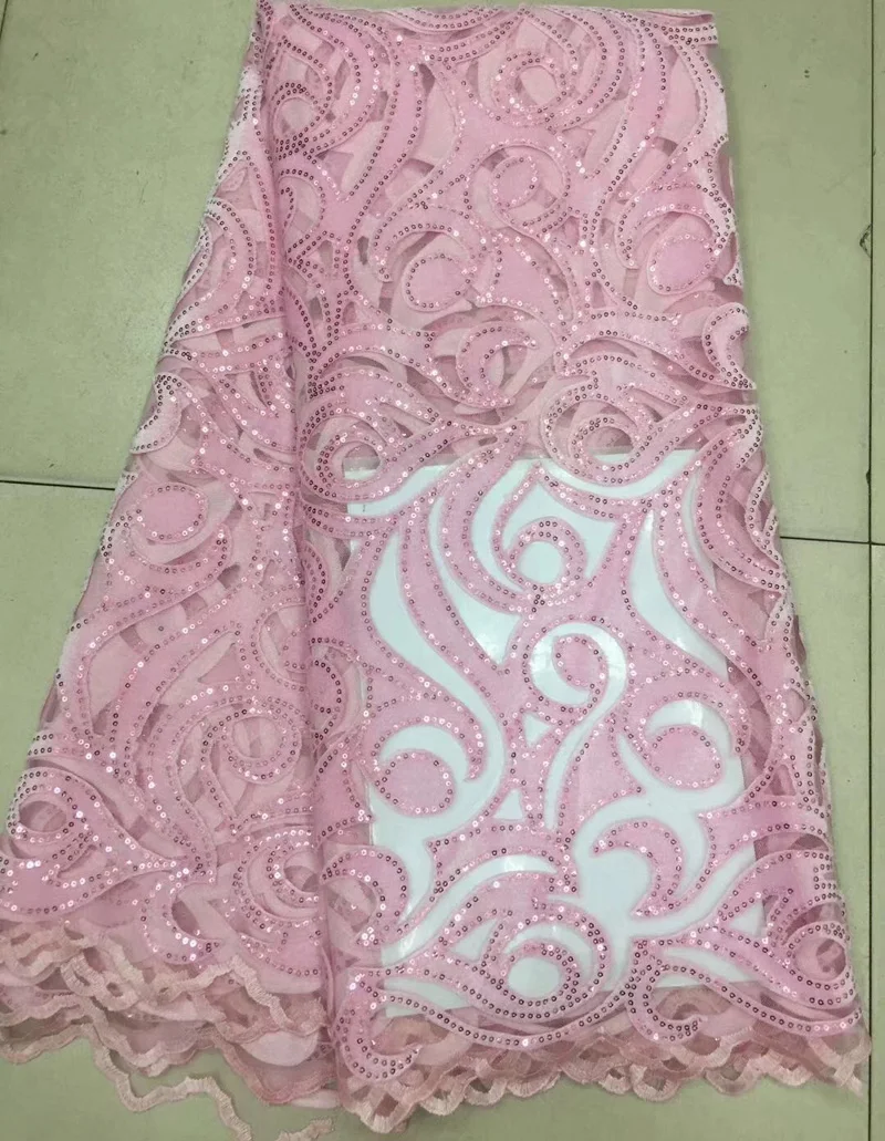 

Free shipping (5yards/pc) Latest arrival African velvet net lace fabric in baby pink soft with sequins for party dress FLC831
