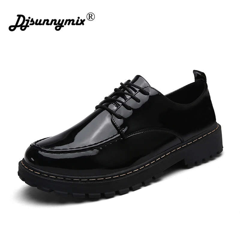 

DJSUNNYMIX Brand Men Dress Shoes Bright Leather Formal Business Men Oxfords Shoes Wedding Party Brogue Shoes