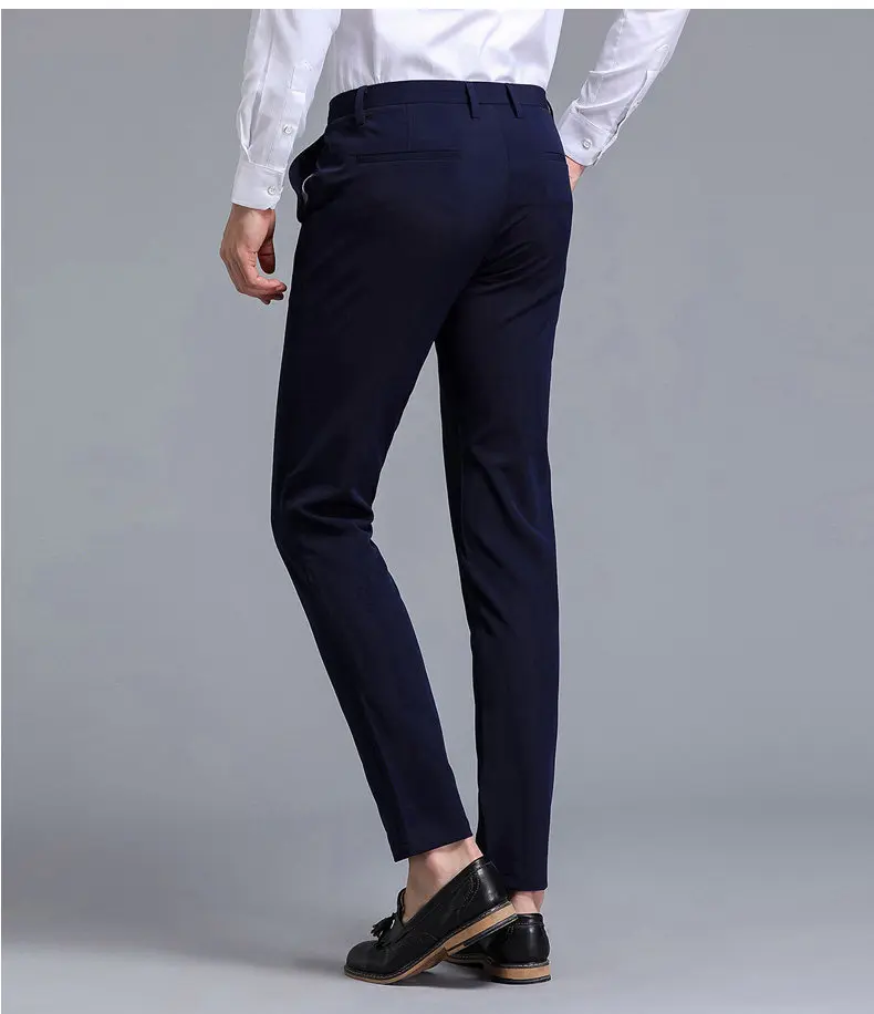 2017 autumn new Fashion pants men slim fit classic business mens pants trousers for male Zipper Fly Black Blue Size 28-35 9828-05