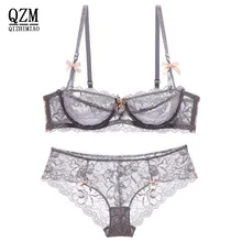 Qizhimiao сексуальный тонкий прозрачный кружевной бюстгальтер комплект нижнего белья для женщин перспективность размера плюс бюстгальтеры и трусики бюстгальтер набор нижнего белья Комплект