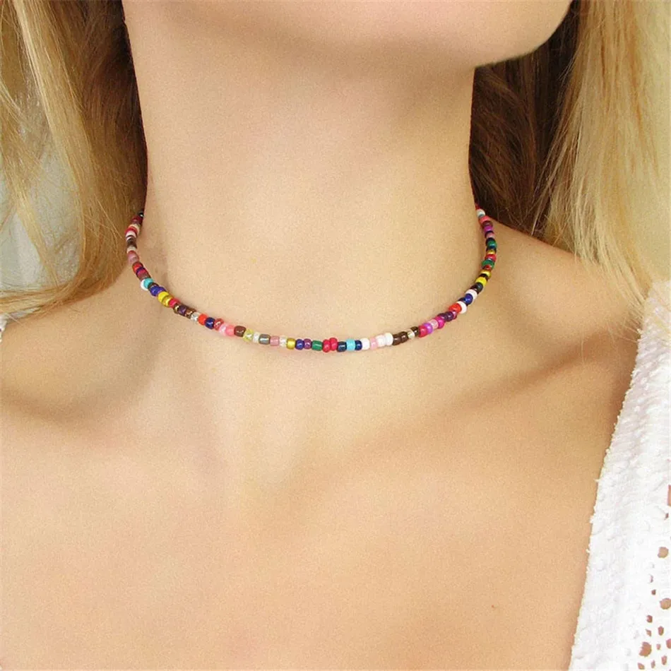 Rainbow Colored Beaded Choker Fashionable Necklace