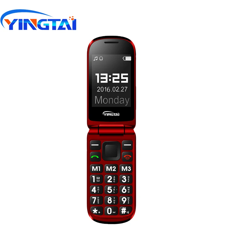 Nuevo YINGTAI T09 GSM doble pantalla flip senior Teléfono para Elder SOS característica Clamshell teléfono móvil Big Push-Button móvil teléfono FM