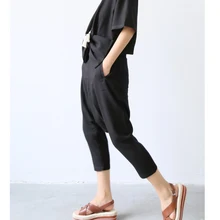 Летние льняные Висячие брюки с шаговым швом штаны-шаровары женские 831