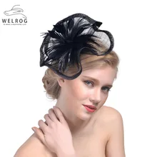 WELROG новая цельная шляпка для женщин, Heandband, сетчатые ленточки для шляп, заколки для волос и перья, свадебная часть, заколки для очарования