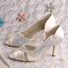 Wedopus Вырезы Пятки Женская Обувь с Блеском и Атласная Highheel Обувь На Заказ Ручной Работы