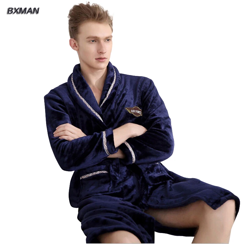Robe Men Bathrobe Mens Thicken Flannel Bathrobes Winter Autumn Casual