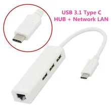 USB 3.1 Type C USB-C Multiple 3 Ports Hub with Ethernet Network Lan rj45 Adapter for Macbook 12-inch& Chromebook