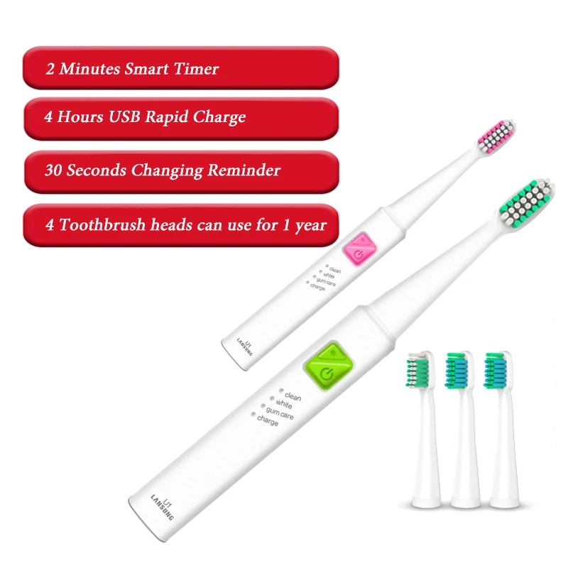 U1 ультра Соник сменные головки для электрической зубной щетки USB Перезаряжаемый Соник электрический таймер для зубной щетки Зубная щетка гигиена полости рта