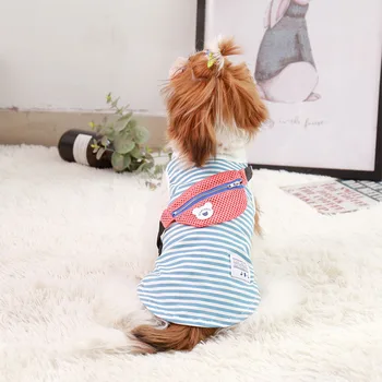 

Small Dogs Stripe Vest Pet Dog Jean Jacket Cartoon Embroidered Hole Denim Costumes Cat Chihuahua Cowboy Vest Dog Clothes