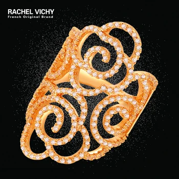 

RACHEL VICHY New Design Geometric Hollow Multi Line Rings For Women Crystal Invisible Setting Zircon Gold Color Rings WL-R116