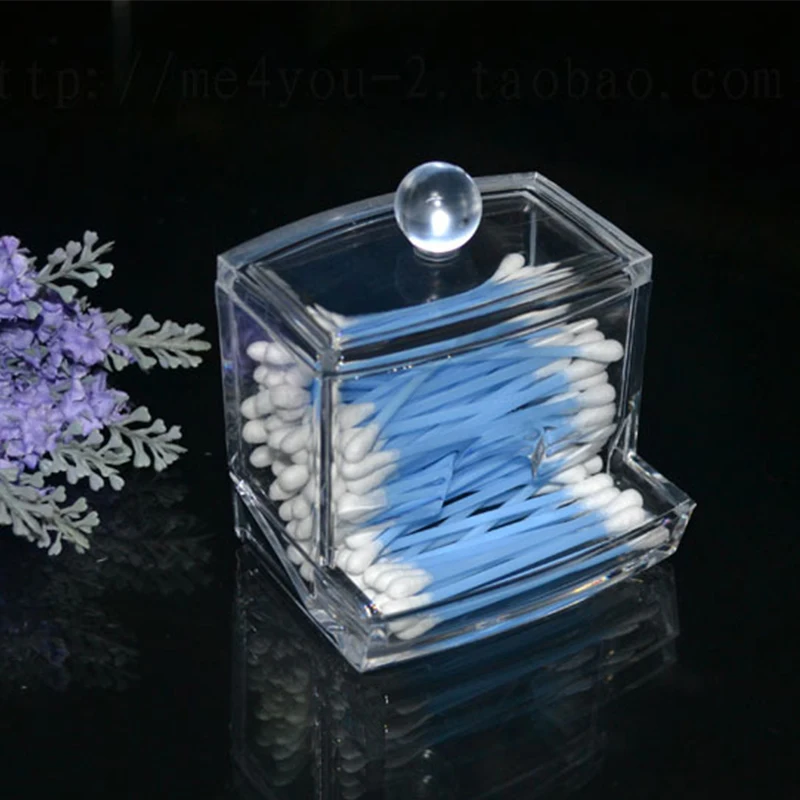 

Fashion Clear Acrylic Cotton Swabs Storage Box Cosmetic Q-tip Storage Holder Makeup Organizer Box Portable Container Home Tools