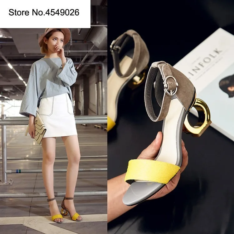 

2019 New Exotic Style Fashion Gladiator Shoes Sandals Strange Heels High Heels Sandals Women Block Heel Shoes Buckle Strap