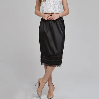 

Half Slips For Women Solid Color Midi Underskirt Lace Hem Ladies Girls Underderss Casual Summer Petticoat Skirt Underwear Black