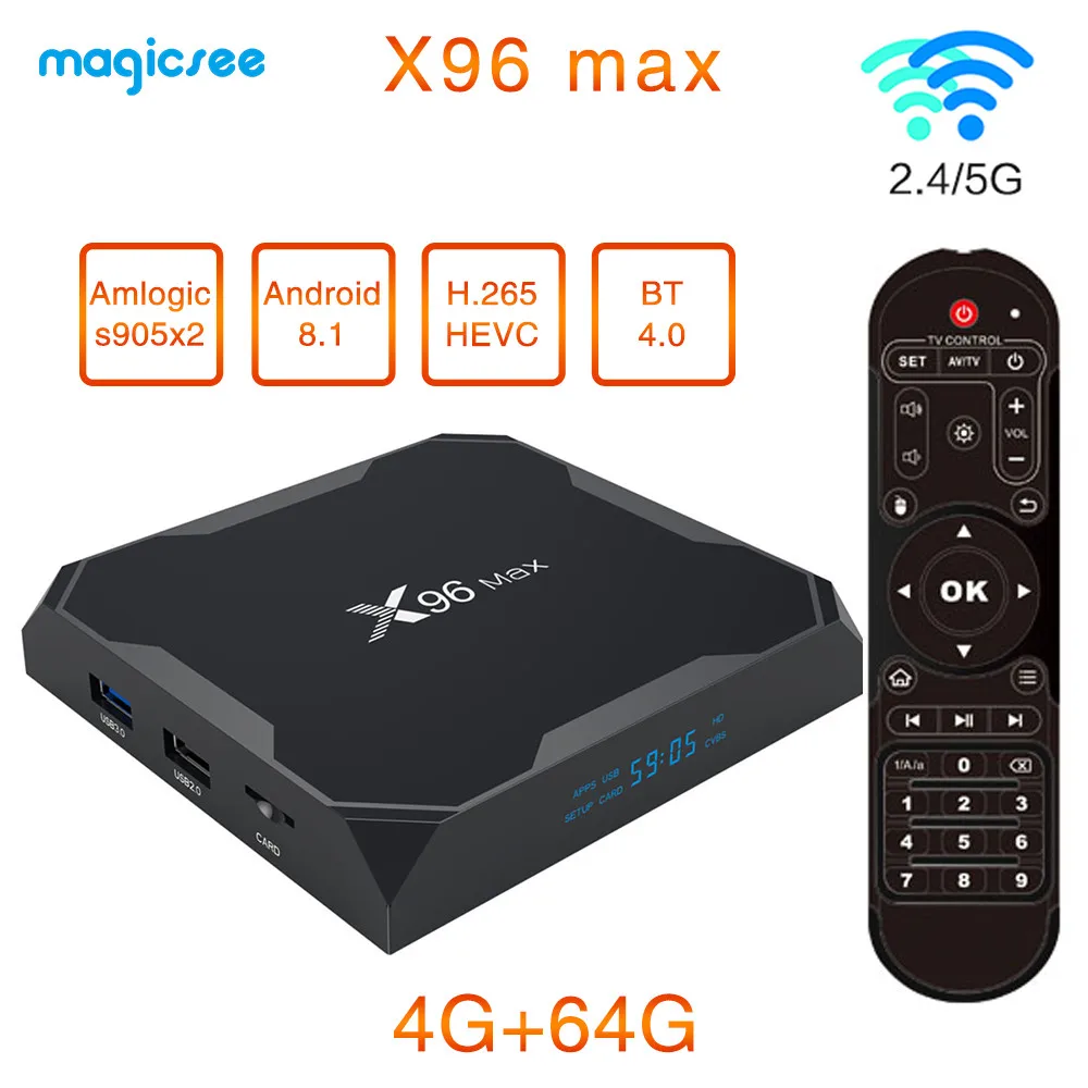 ТВ-приставка Magicsee X96MAX Amlogic S905X2 Android 8,1 4 Гб 64 Гб четырехъядерный 2,4G& 5 ГГц Wifi 1000M 4K медиаплеер смарт-приставка - Цвет: 64GB TV BOX