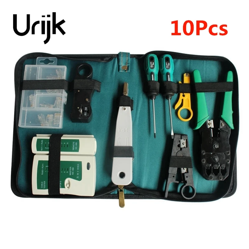 

Urijk 10Pcs/1Set Combination Set Repairing Bag Household Electrical Networking Removable Screwdriver Crimping Plier Knive Green
