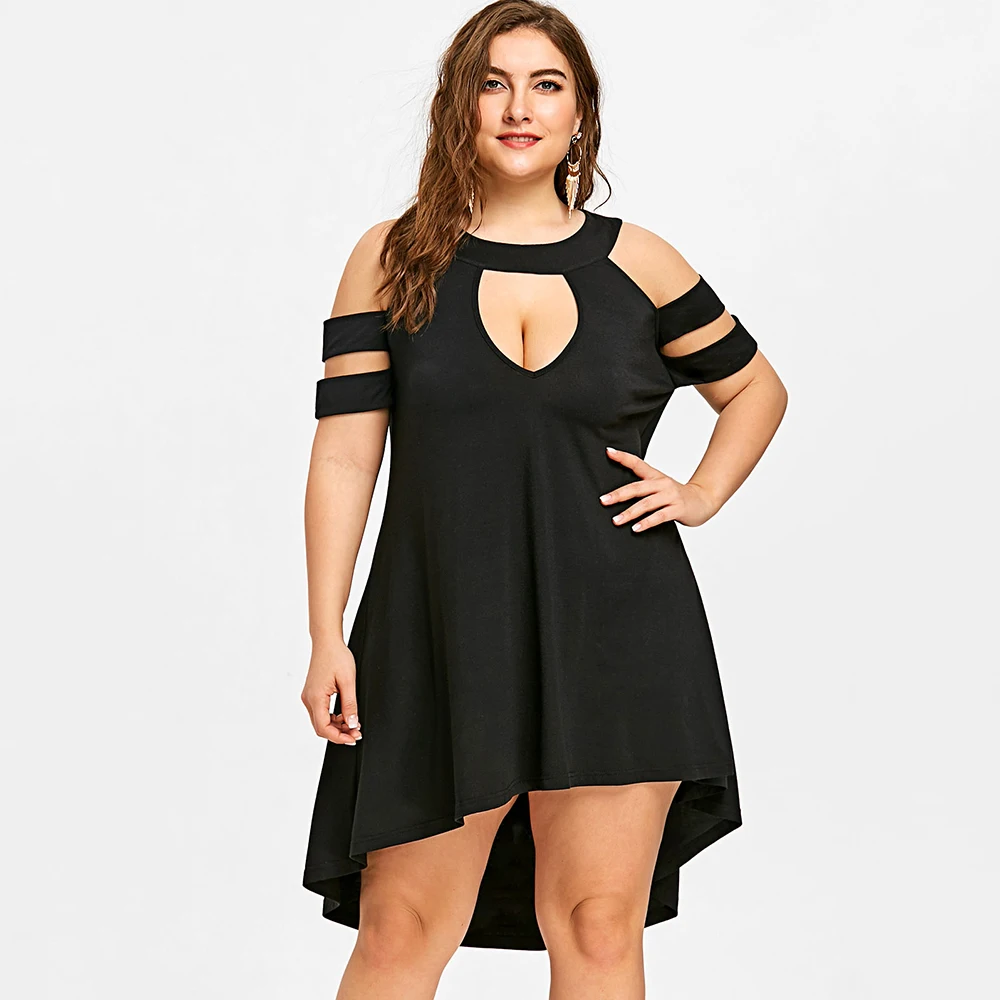 Buy Gamiss Plus Size Keyhole Neck High Low Hem Dress