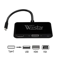 Wiistar USB C адаптер HDMI VGA Тип C к HDMI VGA USB3.0 аудио конвертер 4 K x 2 K для ноутбука Macbook
