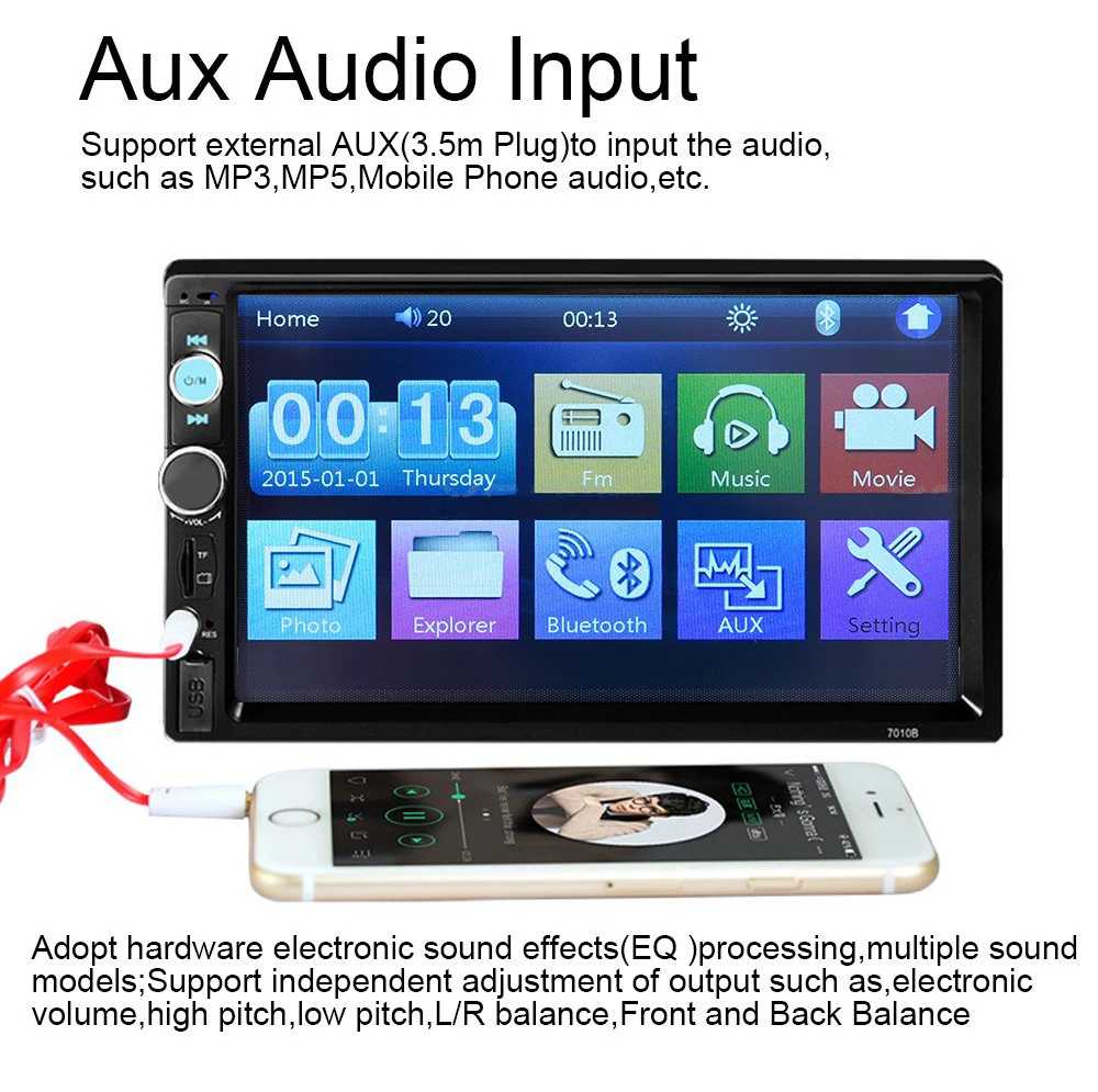 7010B Автомагнитола MP5 плеер 2 Din 7 дюймов сенсорный экран Аудио Стерео Bluetooth USB AUX мультимедийный плеер 7010B с камерой заднего вида