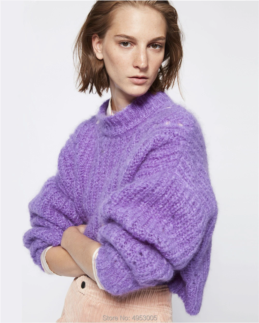 Bomdeals, стиль, трикотаж, мягкий, приятный на ощупь свитер, много цветов на выбор, топ, вязаный свитер - Цвет: Фиолетовый