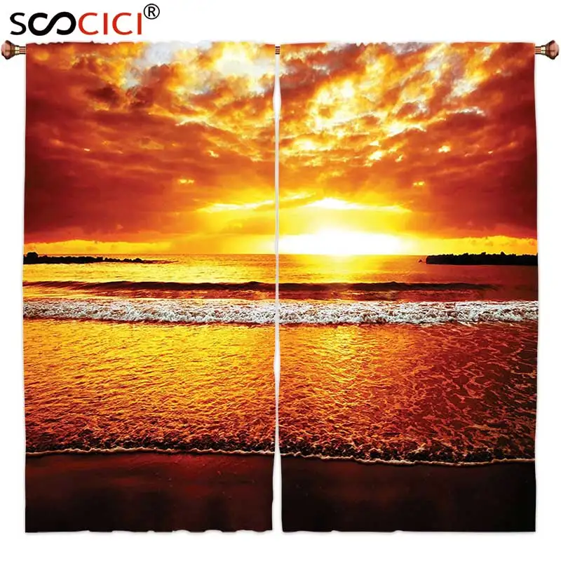 Window Curtains Treatments 2 Panels Ocean Decor Colorful Sunset on the Dramatic Sky Summertime Tropical Seaside | Дом и сад