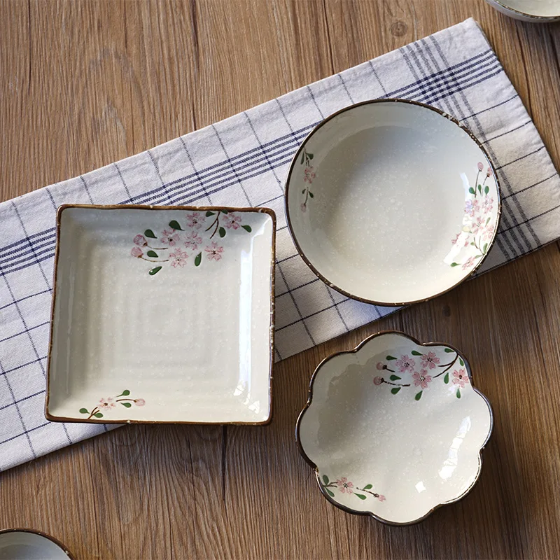 

Japanese Sakura Irregular Ceramic Plate Floral Glaze Porcelain Dinner Plate Western Fruit Dessert Tray Nuts Snack Dishes Plate