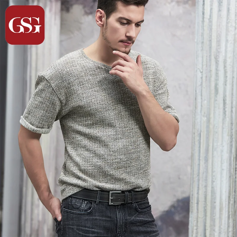 

GSG Mens Pin Buckle Leather Belts Fashion Handmade Stitched Buffalo Grain Leather Wide Belts for Males Jeans Casual Pants Black