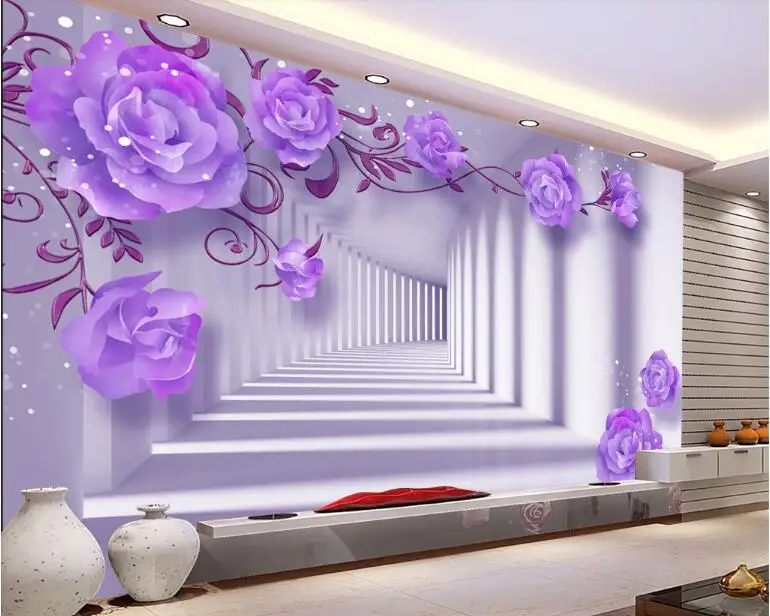 Beibehang пользовательские персонаж трехмерные интерьерные обои фиолетовый элегантный розовый фон обои для стен 3 d behang