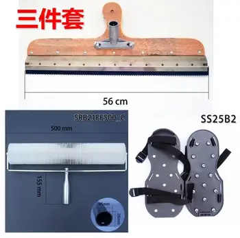 

three-piece set Self-leveling wooden handle toothed scraper Defoaming roller spikes Self-leveling tool