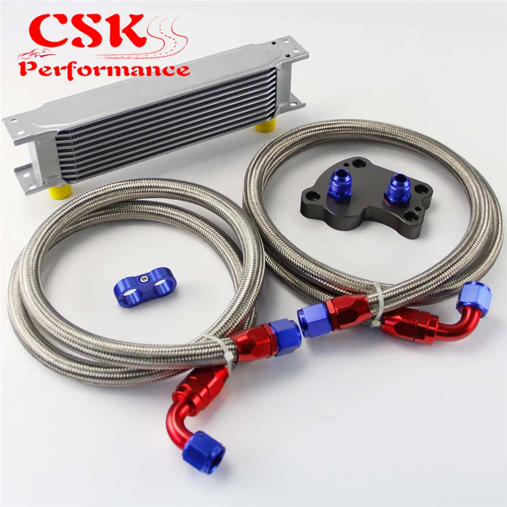 Best Price 10 Row 248mm AN10 British Oil Cooler Kit Fits For BMW Mini Cooper R53 Supercharger Silver/Black