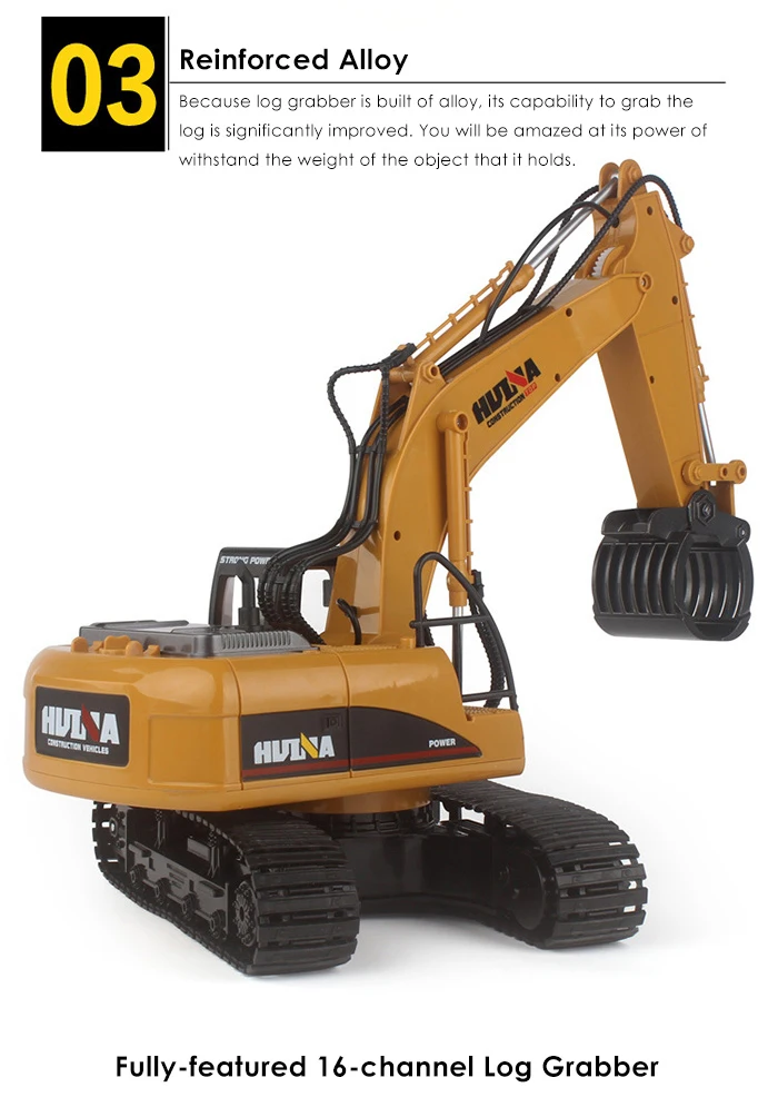 HUINA 1570 1:14 2.4GHz 16CH RC Alloy Log Grabbing Machine with Independent Arms Auto Demonstration Function