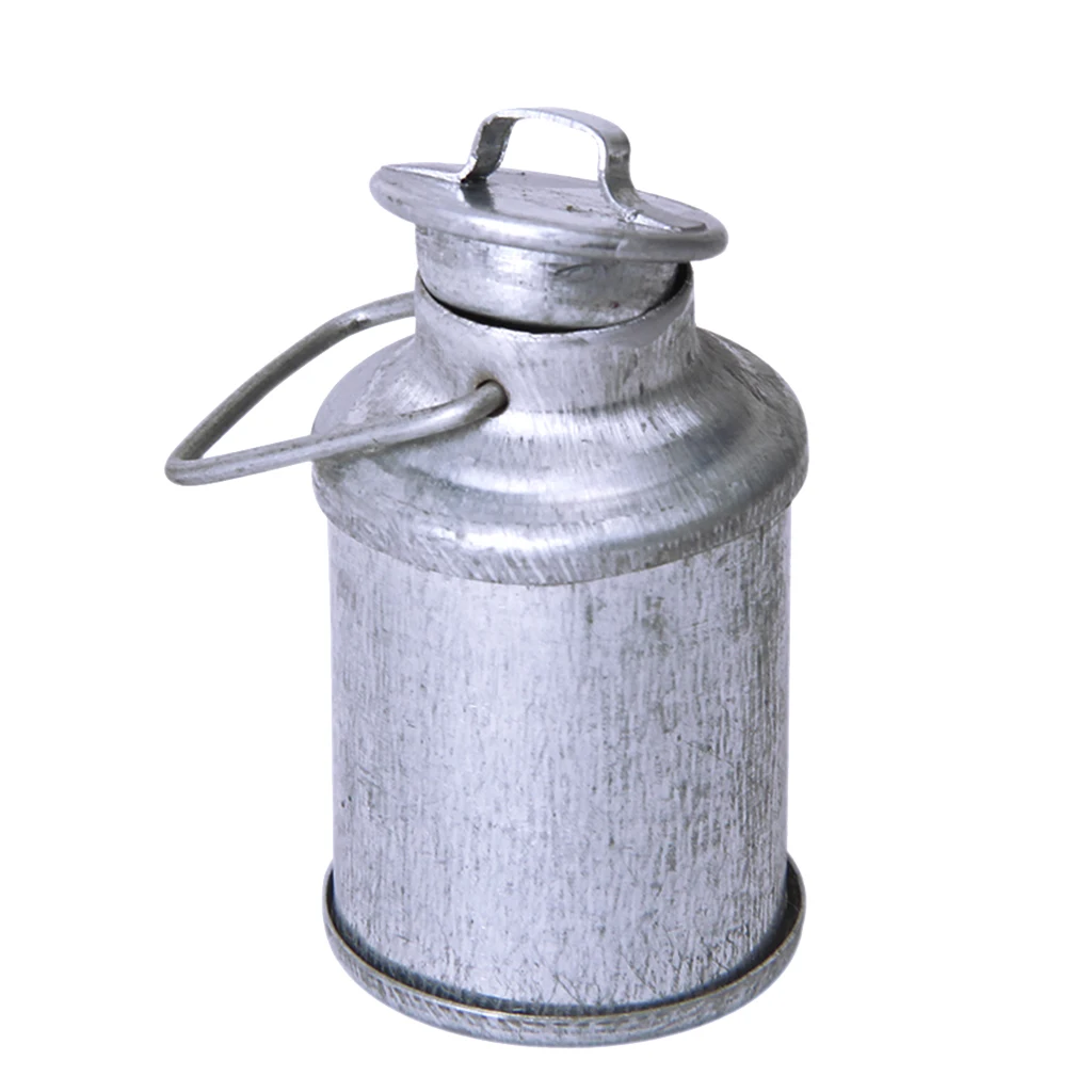 

12th Dollhouse Miniature Tin Metal Milk Can Carrier Container With Lid Handle