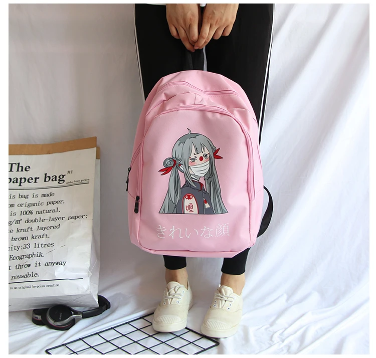Японский каваи розовый рюкзаки для девочек-подростков корейский Ulzzang Harajuku аниме письмо школьные сумки улица большой рюкзак