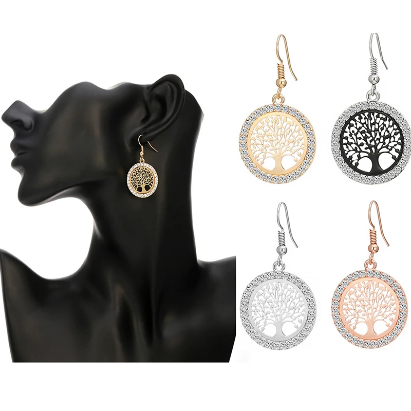 

2019 New Arrival Silver Plated AAA+ Crystal Tree of Life Charm Drop Dangle Earrings for Women Gift Wedding Party Earrings