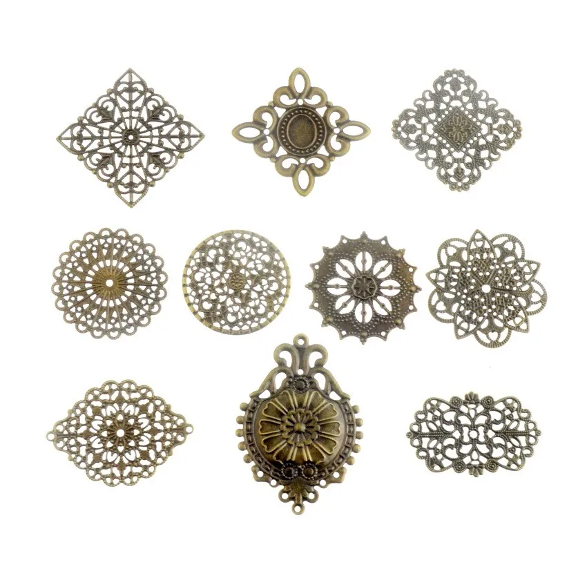 Free shipping 10PCS Antique Bronze Color Metal Filigree Wraps Connectors Crafts Gift Decoration DIY Jewelry Findings