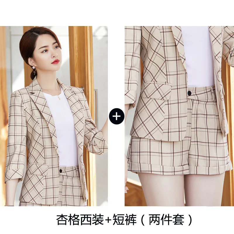 Корейская версия небольшой костюм женский весна и лето повседневные шорты костюм, пиджак в клетку женский короткий параграф - Цвет: Jacket  pants