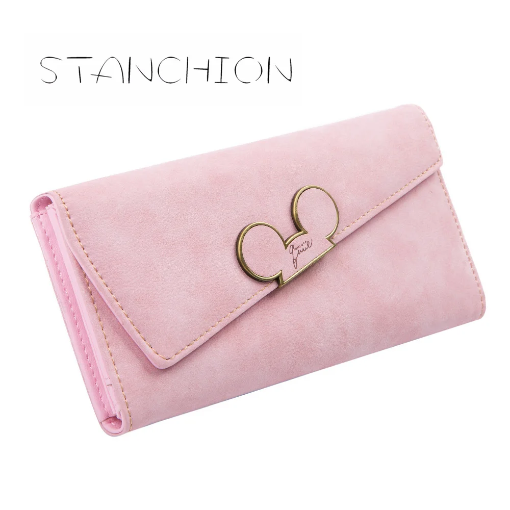 Tanie Portfele damskie Faux Leather długi odcinek torebka głowa myszki miki ukośne pokrycie typu trzystopniowe sprzęgło portfel etui na karty